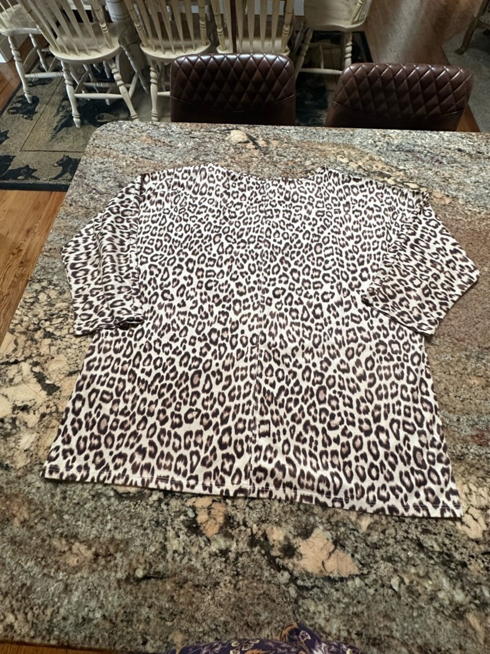 Chico's Leopard Print 3/4 Sleeve Faux Suede Tee in Neutral Tones - Picture 3 of 9